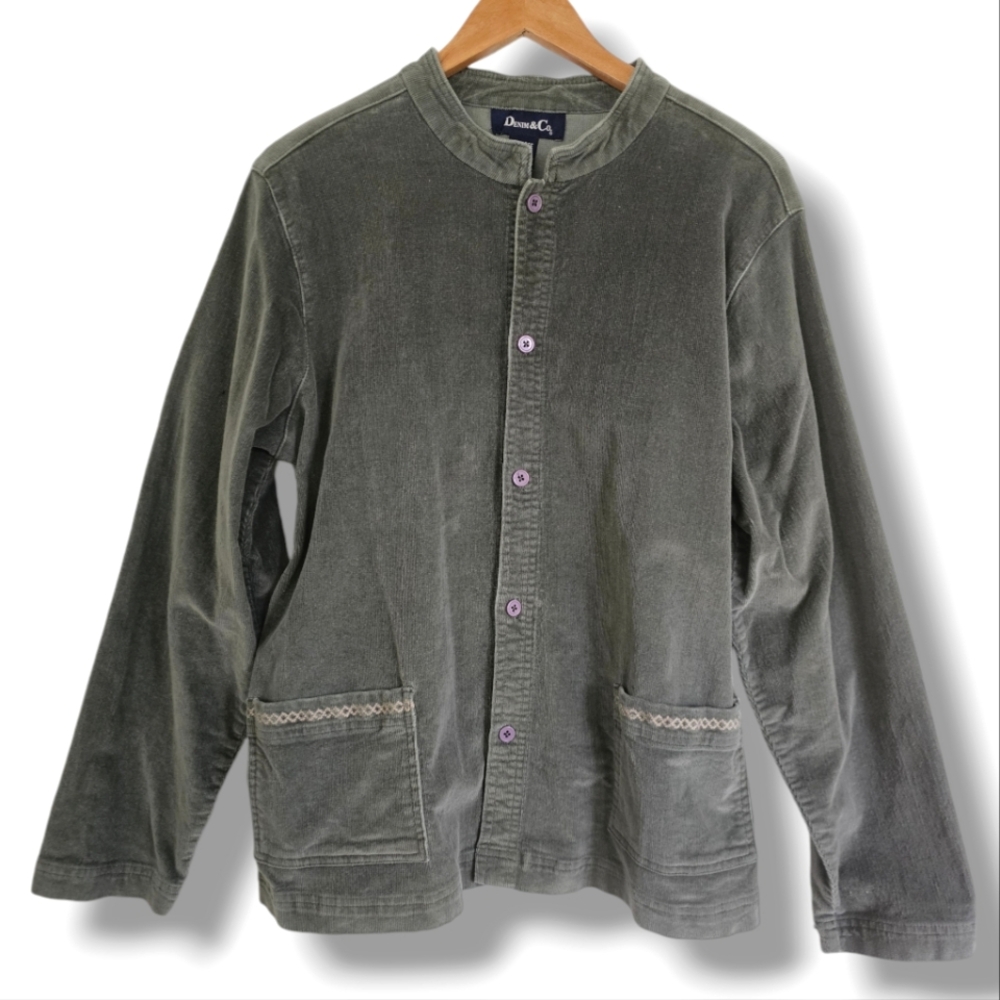 Vintage Denim & Co Jacket Size XL Sage Green Corduroy Embroidered Pocket Stretch